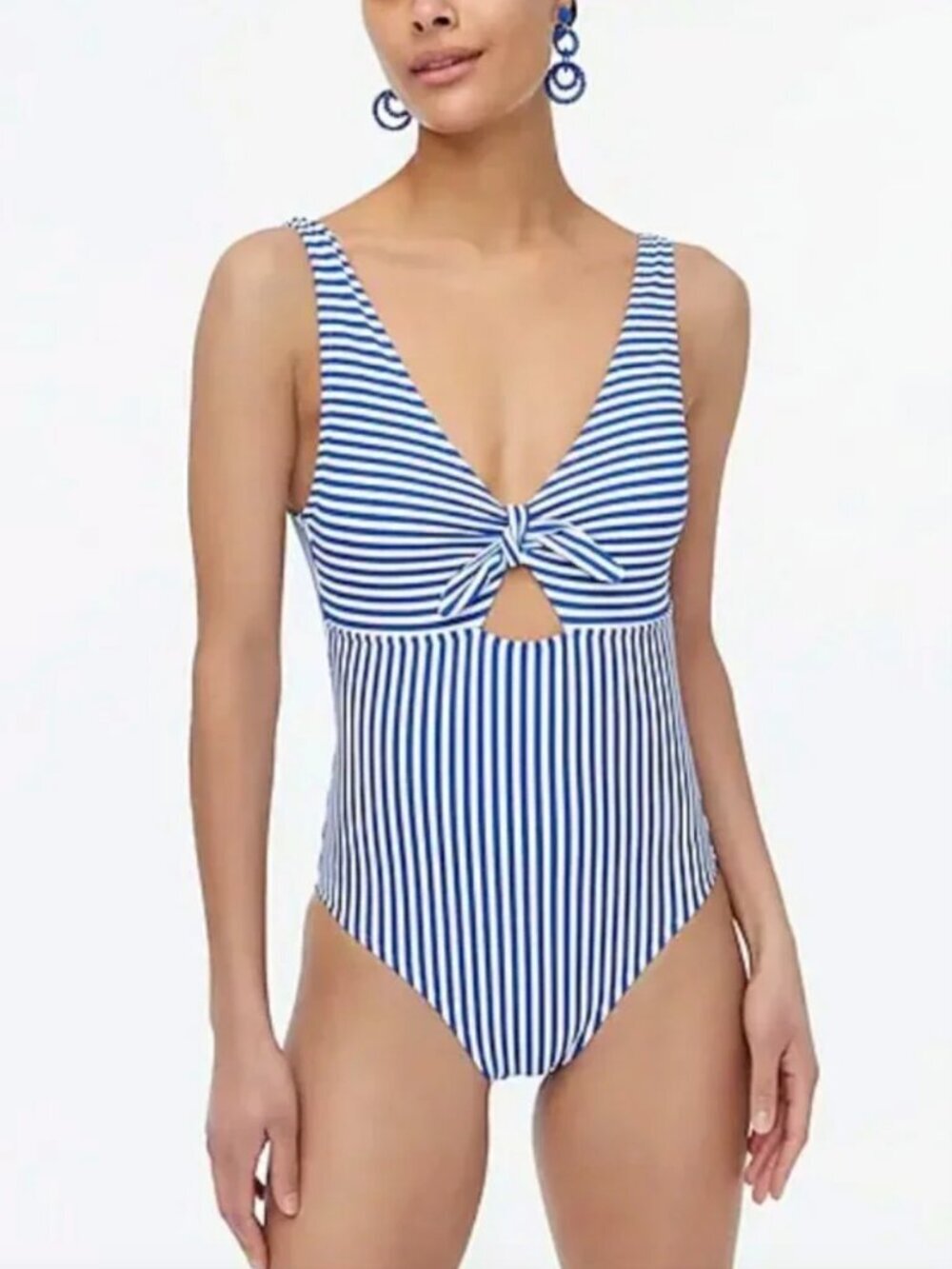 J Crew Striped One-Piece Cutout Swimsuit with Bow